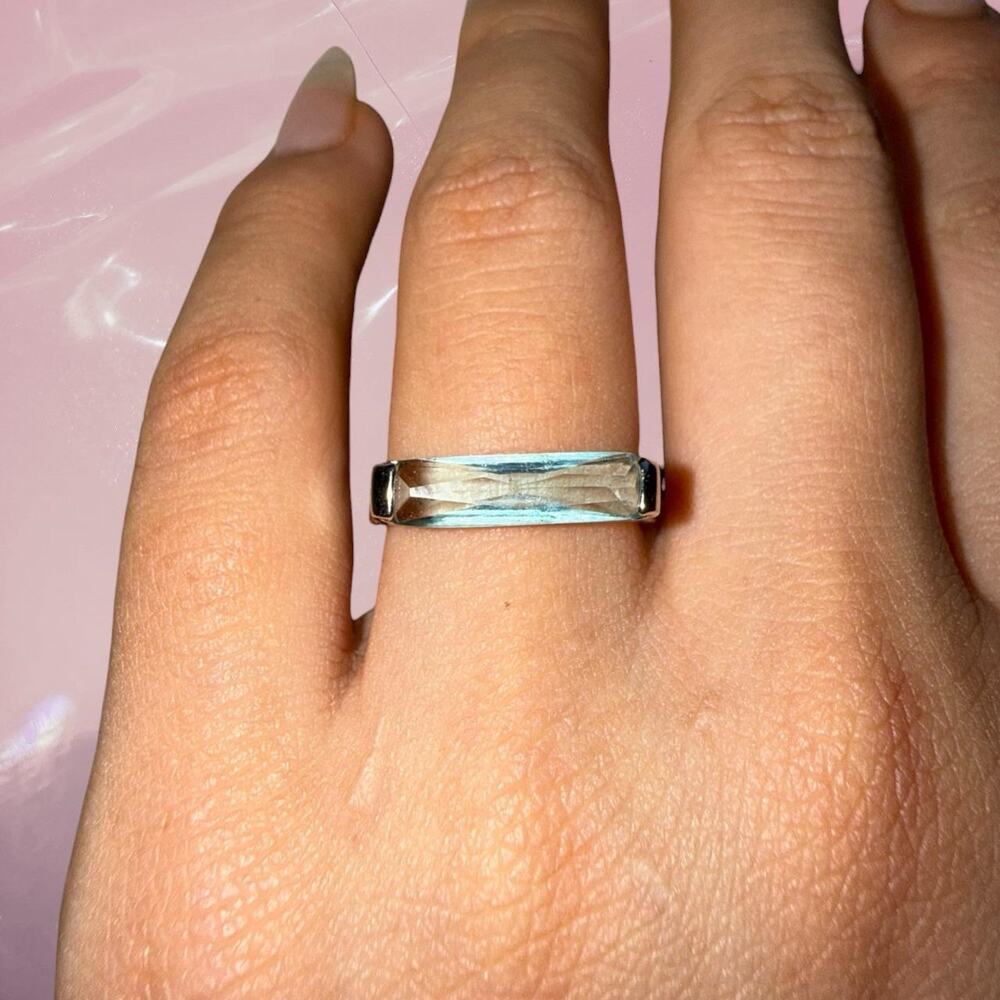 Y2K whimsy fairy 925 Sterling Silver baby blue baguette ring Size 6